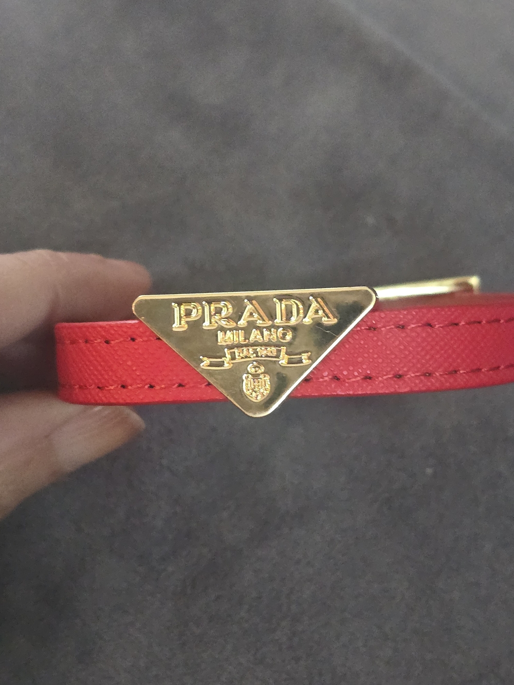 Prada Milano Red Leather Bracelet with Gold Logo